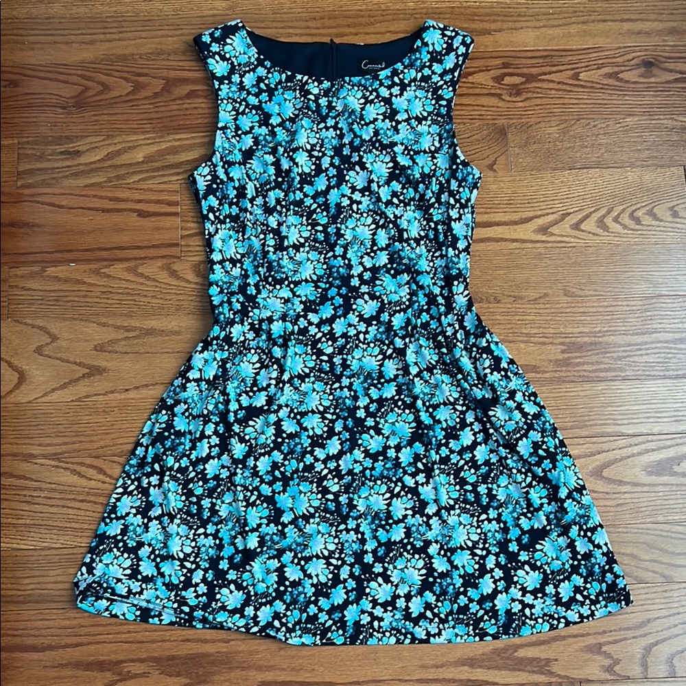 Connected Apparel Black and Blue Floral Dress